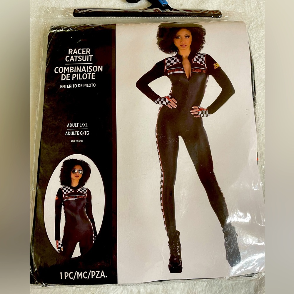 Women’s Halloween Costume Racer Catsuit - Black one piece dress up